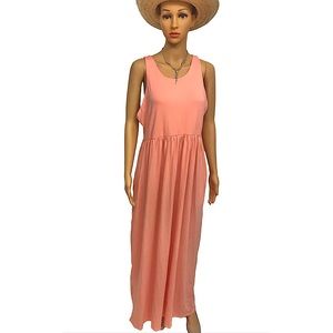 New Women’s Ruched sleeveless Maxi dress Peach XL